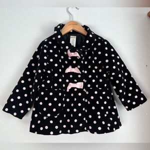Gymboree Black and Pink Polka Dot Pea Coat with Bows 2T-3T Girls